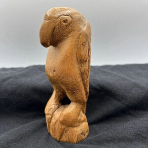 VTG Hand Carved Wooden Parrot Folk Art Tropical Decor  MCM Tiki Kitsch 4.5”